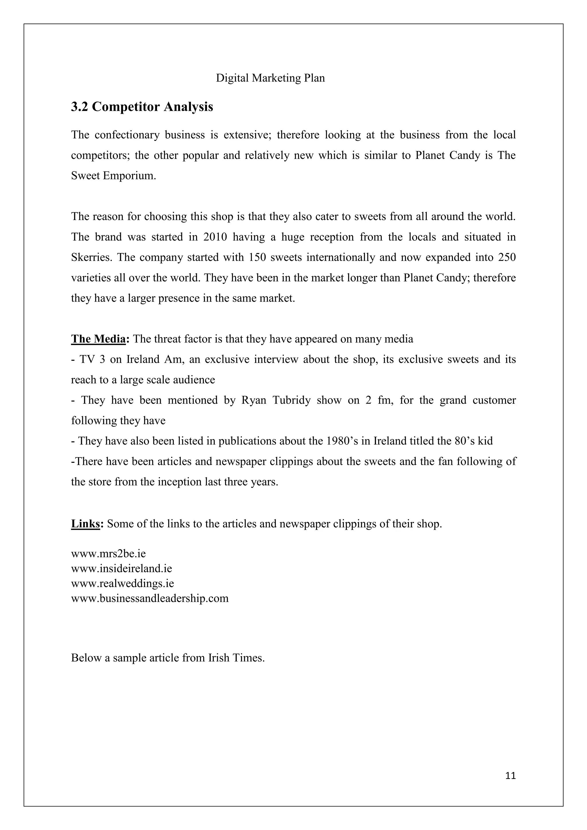 Digital Marketing Plan - Planet Candy