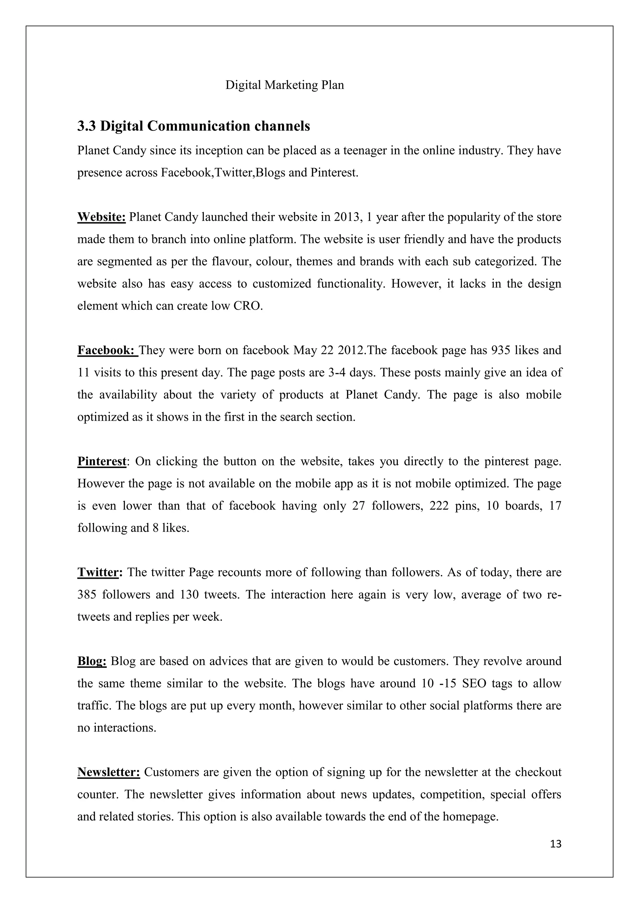 Digital Marketing Plan - Planet Candy