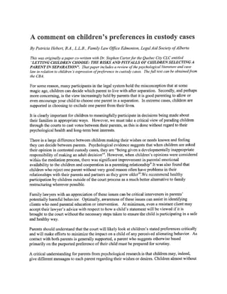 A comment on children's preferences in custody cases