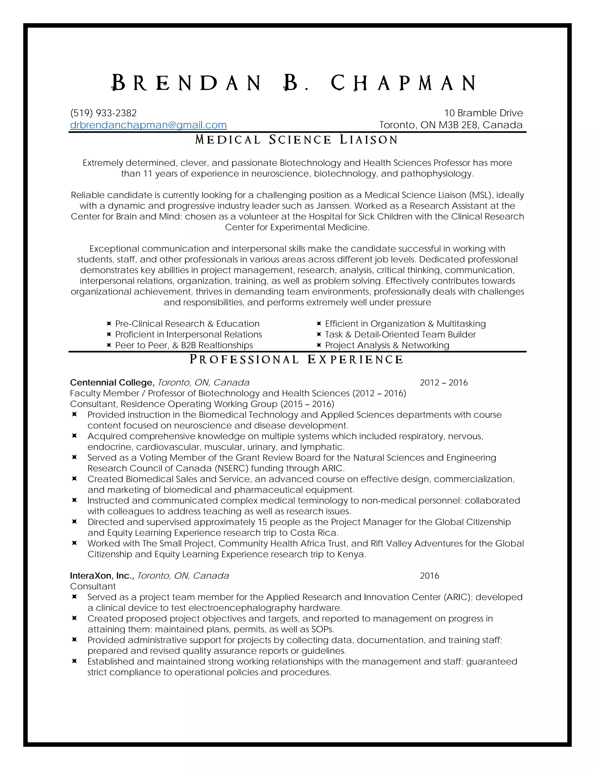 Brendan B. Chapman Resume 2016 PDF