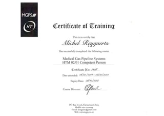 Certificate of Training Medical Gas Pipieline Systems