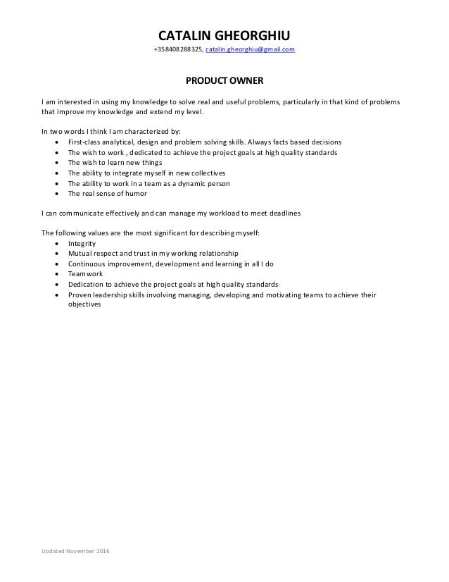 catalin gheorghiu cover letter november 2016 product owner cover letters