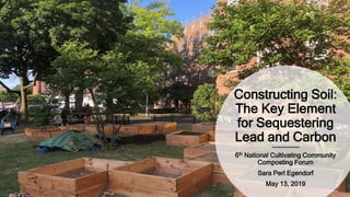 Constructing Soil:
The Key Element
for Sequestering
Lead and Carbon
6th National Cultivating Community
Composting Forum
Sara Perl Egendorf
May 13, 2019
 