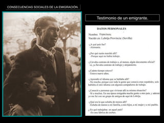 Testimonio de un emigrante.Testimonio de un emigrante.
CONSECUENCIAS SOCIALES DE LA EMIGRACIÓN.CONSECUENCIAS SOCIALES DE LA EMIGRACIÓN.CONSECUENCIAS SOCIALES DE LA EMIGRACIÓN.CONSECUENCIAS SOCIALES DE LA EMIGRACIÓN.
 