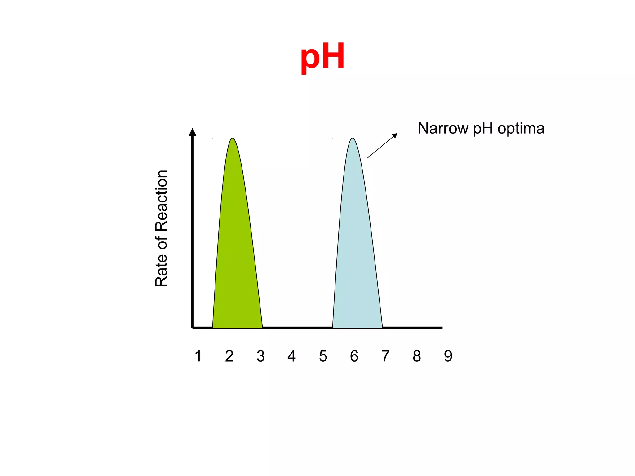 pH
                                                Narrow pH optima

Rate of Reaction




                   1   2   3   4   5    6   7   8   9
 