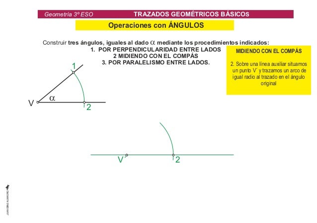 V 
GeometrÃ­a 3Âº ESO TRAZADOS GEOMÃ‰TRICOS BÃSICOS 
T2. TRAZADOS FUNDAMENTALES EN EL PLANO. Paralelas, Perpendiculares, Medi...