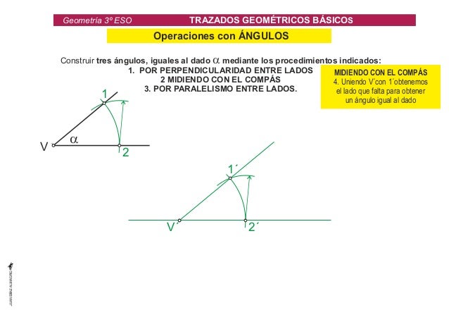 V 
GeometrÃ­a 3Âº ESO TRAZADOS GEOMÃ‰TRICOS BÃSICOS 
T2. TRAZADOS FUNDAMENTALES EN EL PLANO. Paralelas, Perpendiculares, Medi...