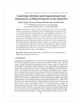 Leadership Attributes and Organizational Goal Achievement--An Ethical Perspective in the Global Era