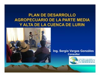 PLAN DE DESARROLLO
AGROPECUARIO DE LA PARTE MEDIA
Y ALTA DE LA CUENCA DE LURIN
Ing. Sergio Vargas Gonzáles
Consultor
 