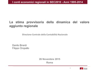Direzione Centrale della Contabilità Nazionale
1
26 Novembre 2015
Roma
Danilo Birardi
Filippo Oropallo
La stima provvisori...