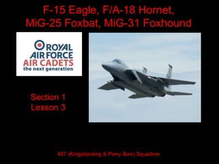 F-15 Eagle, F/A-18 Hornet,
MiG-25 Foxbat, MiG-31 Foxhound
Section 1
Lesson 3
487 (Kingstanding & Perry Barr) Squadron
 