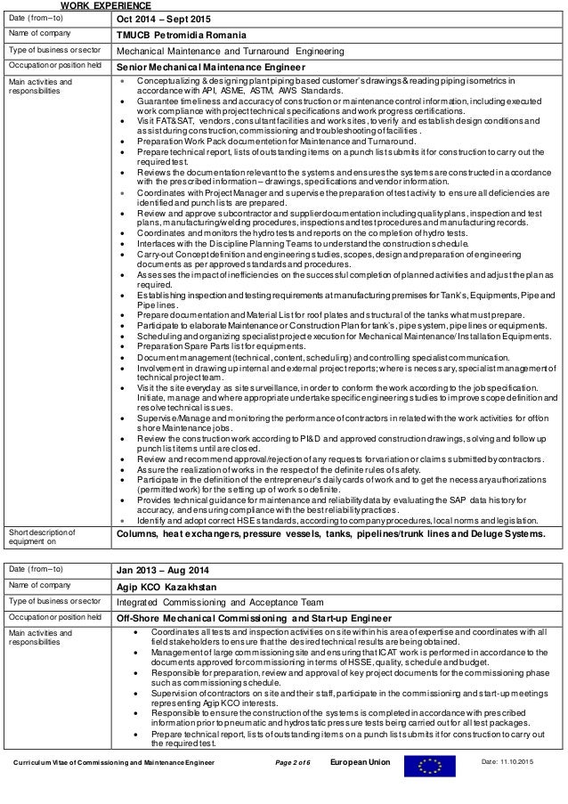 cv field mechanical and piping engineer