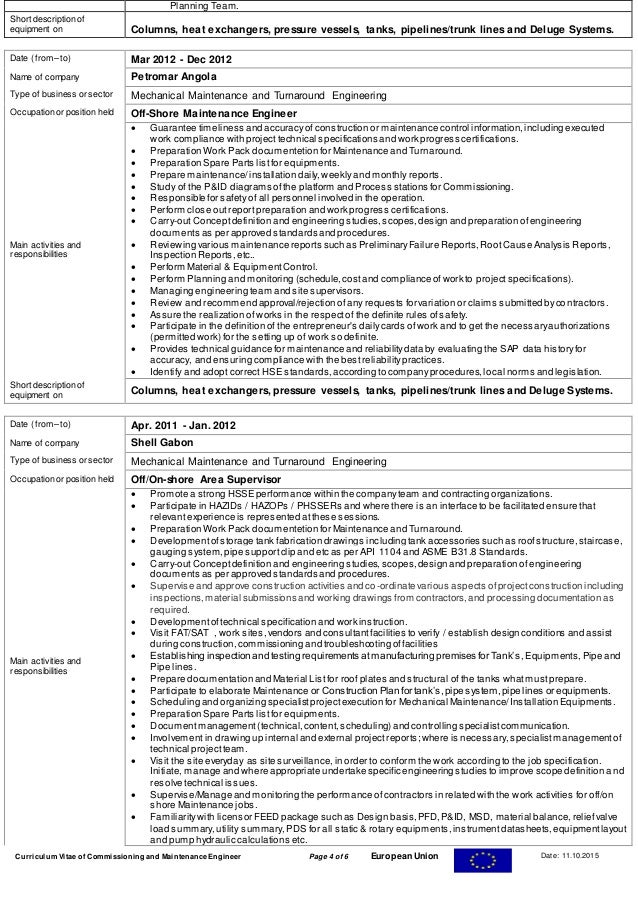 cv field mechanical and piping engineer cv piping engineer