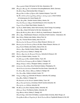 Plane & pedestal, Green Hill Center for NC Arts, Greensboro, NC
2008 Anonymous Drawings No. 9, Kunstraum Kreuzberg/Bethanien, Berlin, Germany
The Artist Project, Merchandise Mart, Chicago, IL
String of Pearls: 30 Years of Upstairs Art, Upstairs Artspace, Tryon, NC
Up: An exhibition of hovering, folding, inflating or wheeling sculpture, Urban Institute
of Contemporary Art, Grand Rapids, MI
Summer Group Show, Sandler Hudson Gallery, Atlanta, GA
From East Tennessee & Beyond, Knoxville Museum of Art, Knoxville, TN
Escape to Create, Eileen West Gallery, Seaside, FL
2007 Eye Tricks, Walsh Gallery, Seton Hall University, South Orange, NJ (catalog)
Winter Show, Green Hill Center for NC Arts, Greensboro, NC
Systems Go: Works by Kotara, Dowell & McCarthy, Iredell Museum, Statesville, NC
2006 Art on Paper, Weatherspoon Museum, University of North Carolina – Greensboro, NC
2005 Small Works, Wesley Lake Gallery, Asbury Park, NJ
Paper One, Thomas Werner Gallery, New York, NY
Selections from the Permanent Collection, Masur Museum, Monroe, LA
2004 Selections from the Collection of Pamela M. Baker, Masur Museum, Monroe, LA
Group Exhibit, Wesley Lake Gallery, Asbury Park, NJ
Works on Paper, Sandler Hudson Gallery, Atlanta, GA
Gallery C Invitational, Gallery C, Raleigh, NC
2003 Works on Paper from the Permanent Collection, Asheville Art Museum, NC
2002 Way Cool, Koelsch Gallery, Houston, TX
Line: Drawings and More, Upstairs Gallery, Tryon, NC
North Carolina Contemporary Artists, Gallery C, Raleigh, NC
Dialogue; Hultgren & Kotara, Wingspan Gallery, Lexington, KY
2001 Introduction: Mixed Media Work, Pentimenti Gallery, Philadelphia, PA
North Carolina Invitational, Greenville Fine Arts Center, Greenville, SC
Two Person Show, Kotara & Robinson, Gallery C, Raleigh, NC
Four Person Show, Gallery Lombardi, Austin, TX
2000 Endings and Beginnings, Asheville Art Museum, Asheville, NC (catalog)
Group Show, Gallery C, Raleigh, NC
The Immediate and the Intimate, Upstairs Gallery, Tryon, NC
Annual Faculty Exhibition, University of North Carolina-Asheville, NC
Three by the river, Urthona, Asheville, NC
1999 The Ritual of the Table, Odyssey Gallery, Asheville, NC
Millennial Nudes, The Balcony Gallery, Asheville, NC
Large Abstract Works, Gallery C, Raleigh, NC
Works On Paper, LSU Union Art Gallery, Louisiana State University, Baton Rouge, LA
Twenty-Seventh Annual Competition for North Carolina Artists, Fayetteville Museum of Art, NC
 