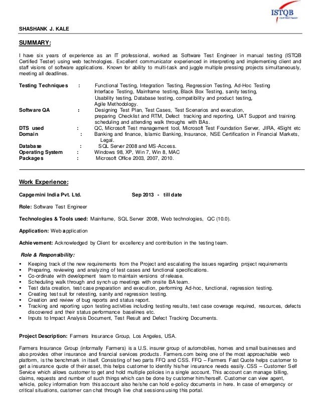 Shashank Kale Resume Manual Testing