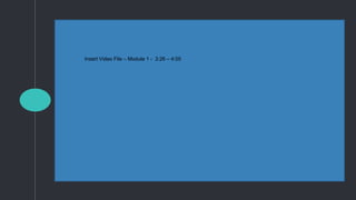 Insert Video File – Module 1 - 3:26 – 4:05
 