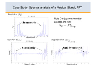Case Study: Spectral analysis of a Musical Signal, FFT


                                Note Conjugate symmetry
       Symmetric                as data are real:




       Symmetric                      Anti-Symmetric



                                                          85
 