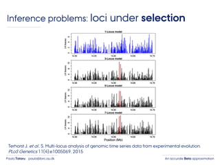 An accurate Beta approximationPaula Tataru paula@birc.au.dk
Inference problems: loci under selection
Terhorst J. et al.. S. Multi-locus analysis of genomic time series data from experimental evolution.
PLoS Genetics 11(4):e1005069, 2015
 