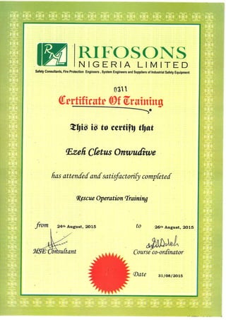 Confined Space Rescue Operation Training Certificate