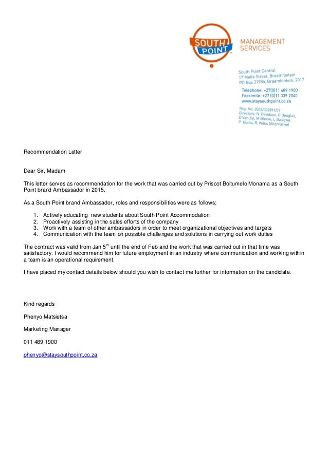south point accommodation recommendation letter letter of accommodation