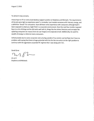 David Zona Letter of Recommendation