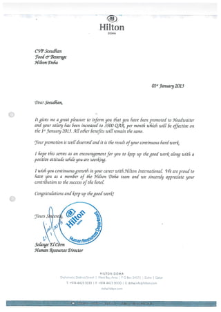 hilton promotion letter