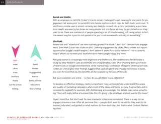 S F G AT E | S F C H R O N I C L E A G E N C Y W H I T E PA P E R J U N E 2 0 1 3 							 © 2 0 1 3 H E A R S T C O R P O R AT I O N .
A L L R I G H T S R E S E R V E D .
0 1 I N T R O D U C T I O N0 1
Social and Mobile
With an emphasis on old KPIs (“Likes”), brands remain challenged to set meaningful standards for en-
gagement, let alone point to social ROI. And mobile platforms don’t help. As Seth Godin points out, “A
visit from a mobile user is almost certainly less likely to convert into a click, particularly a purchase.
Your tweets are seen by ten times as many people, but only twice as likely to get clicked on as they
used to be. There are a whole lot of people spending a lot of time browsing, not taking action. In fact,
the easiest way for a post to not spread is for you to ask someone to actually do something.”
The Shift
Banner ads and “advertorial” are now routinely ignored. Facebook “Likes” don’t demonstrate engage-
ment. Even Mark Cuban has a take on this: “Defining engagement by clicks, likes, unlikes and report-
ing works for Google’s search engine, I don’t believe it works for a social network.” The occasional
blog or efforts to increase your backlinks don’t make Google happy any more.
And paid search is increasingly more expensive and ineffective. Harvard Business Review cited a
study by eBay Research Labs economists who analyzed eBay sales after shutting down purchases
of search ads on Google and elsewhere, while maintaining a control set of regions where search ads
continued unchanged. Their findings suggest that paid ads generate virtually no increase in sales,
and even for ones that do, the benefits are far eclipsed by the cost of the ads.
But your customers are online — so how do you get them to pay attention?
To develop an effective strategy, clarity is important. How can brands fully understand the scope
and quality of marketing campaigns when most of the ideas and terms are new, fragmented, and in-
consistently applied? For example, IAB’s Rothenberg acknowledges the debate over native advertis-
ing, “You can’t really define a buzzword like this. It’s going to be whatever anybody wants it to mean.”
Expect more flux. But don’t wait for new standards to become normalized. There is a way to can
engage consumers now. After all, we know this — people don’t want to be sold to, they want to be
inspired, educated, and guided on what matters to them each day. And that is what Content Market-
ing does.
0 1 O P P O R T U N I T Y0 2
View
Likes
Visit
Banners
Posts
Call to Action
Selling
Dwell
Shares
Engagement
Native
Edit Calendar
Education
Storytelling
 