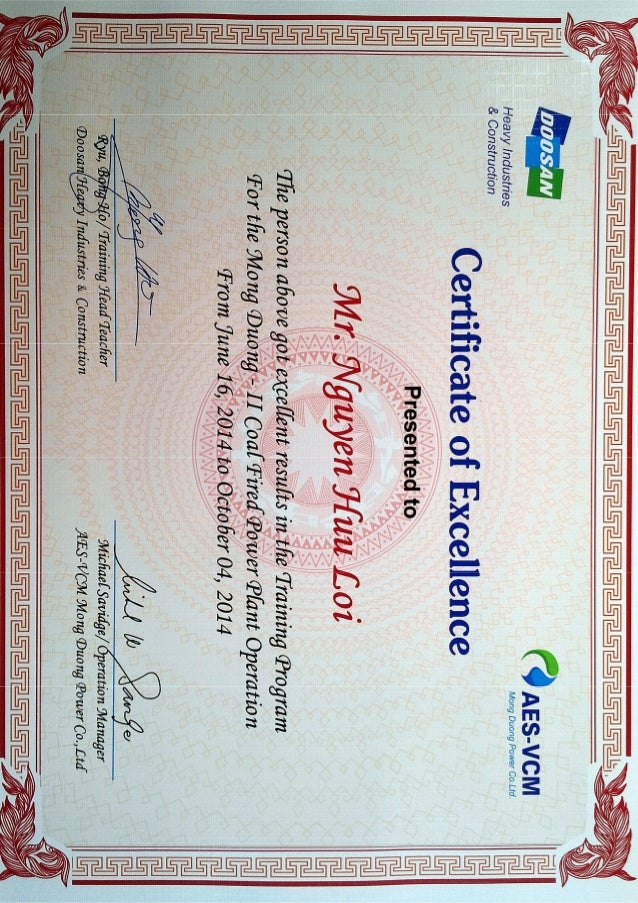 CERTIFICATE OF EXCELLENCE