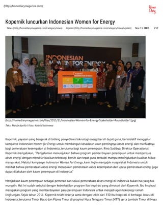 Kopernik luncurkan Indonesian Women for Energy - Home Diary