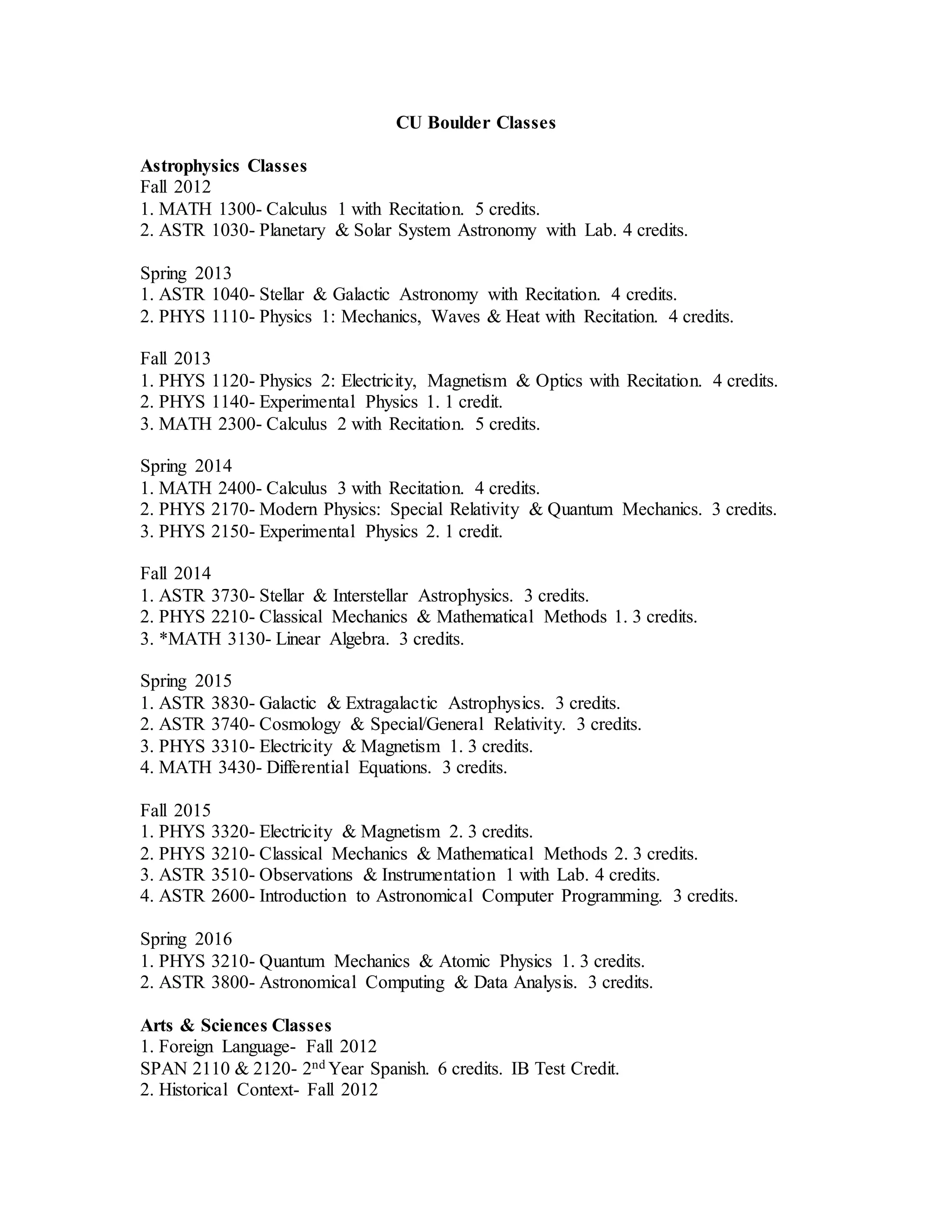 CU Boulder Classes PDF