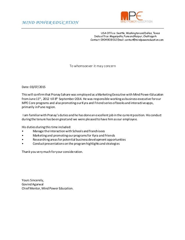 stamp experience letter with Pranay Experience Sahare (1) Letter for