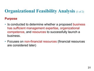 Organizational Feasibility Analysis (1 of 2)
Purpose
• Is conducted to determine whether a proposed business
has sufficien...