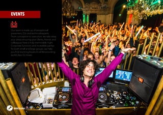 8BARCELONA CITY FM
EVENTS
Our team is made up of exceptional
presenters, DJs and technical experts.
From conception to execution, we take away
your stress ensuring your clients, friends and
colleagues have a truly memorable night.
Corporate functions and incredible parties
for both small and large groups, we help
you find stunning locations whilst providing
world class DJ mixes.
BARCELONA CITY FM
 
