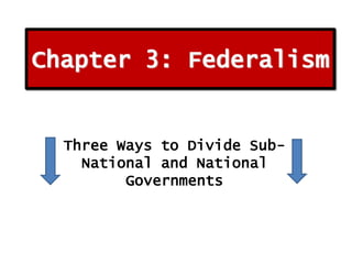 Chapter 3: Federalism

Three Ways to Divide SubNational and National
Governments

 