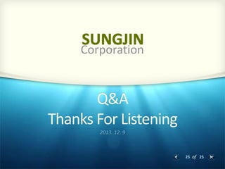 Corporation

Q&A
Thanks For Listening
2013. 12. 9

25 of 25

 