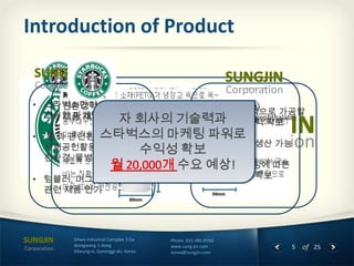 Introduction of Product
Corporation

Corporation

Corporation

Corporation

Sihwa Industrial Complex 3 Ga
Jeongwang 1-dong
Siheung-si, Gyeonggi-do, Korea

Phone 031-485-8766
www.sung-jin.com
korea@sungjin.com

5 of 25

 