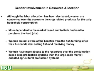 Dynamics of gender equity and household food security in rice-based farming systems