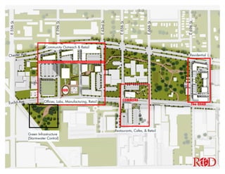 R D&
AN INNOVATIVE COMMUNITY
Community Outreach & Retail
Offices, Labs, Manufacturing, Retail
Restaurants, Cafes, & Retail
Residential
COMMONS
The QUAD
HUB
Euclid Ave.
Chester Ave.
Green Infrastructure
(Stormwater Control)
E59thSt.
E63rdSt.
E65thSt.
E66thSt.
E69thSt.
E55thSt.
 