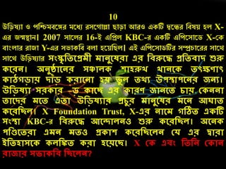 10
উনড়ষুা ও েনিমবরঙ্গে মরেু েসর াো িাড়া আেও একটি দ্বরেে নবষয় হল X-
এে জন্মস্থ্াি। 2007 সারলে 16-ই এনপ্রল KBC-ে একটি এনেরসারড X-কক
বাংলাে োজা Y-এে সভাকনব বলা হরয়নিল। এই এনেরসাডটিে সম্প্রর্ারেে সারথ
সারথ উনড়ষুাে সংস্কৃদতলপ্রেী েোনুলষরো এর দিরুলে প্রদতিোি শুরু
লরন। অনুিোলনর সঞ্চোে েোেরুখ খোনল তৎক্ষণোৎ
োেগড়োয় িোাঁড় রোলনো েয় িু ে তর্য উপস্থোপলনর জনয।
উদড়ষযো সর োর –ড় োলছ এর োরণ জোনলত েোয় ক ননো
তোলির েলত এতো উদড়ষযোর প্রেুর েোনুলষর েলন আঘোত
লরদছে। X Foundation Trust, X-এর নোলে গঠিত এ টি
সংস্থো KBC-ে দিরুলে আলন্দোেনও শুরু লরদছে। অলন
পদেলতরো এেন েতও প্র োে লরদছলেন কে এর দ্বোরো
ইদতেোসল েদিত রো েলয়লছ। X ক এিং দতদন ক োন
রোজোর সিো দি দছলেন?
 