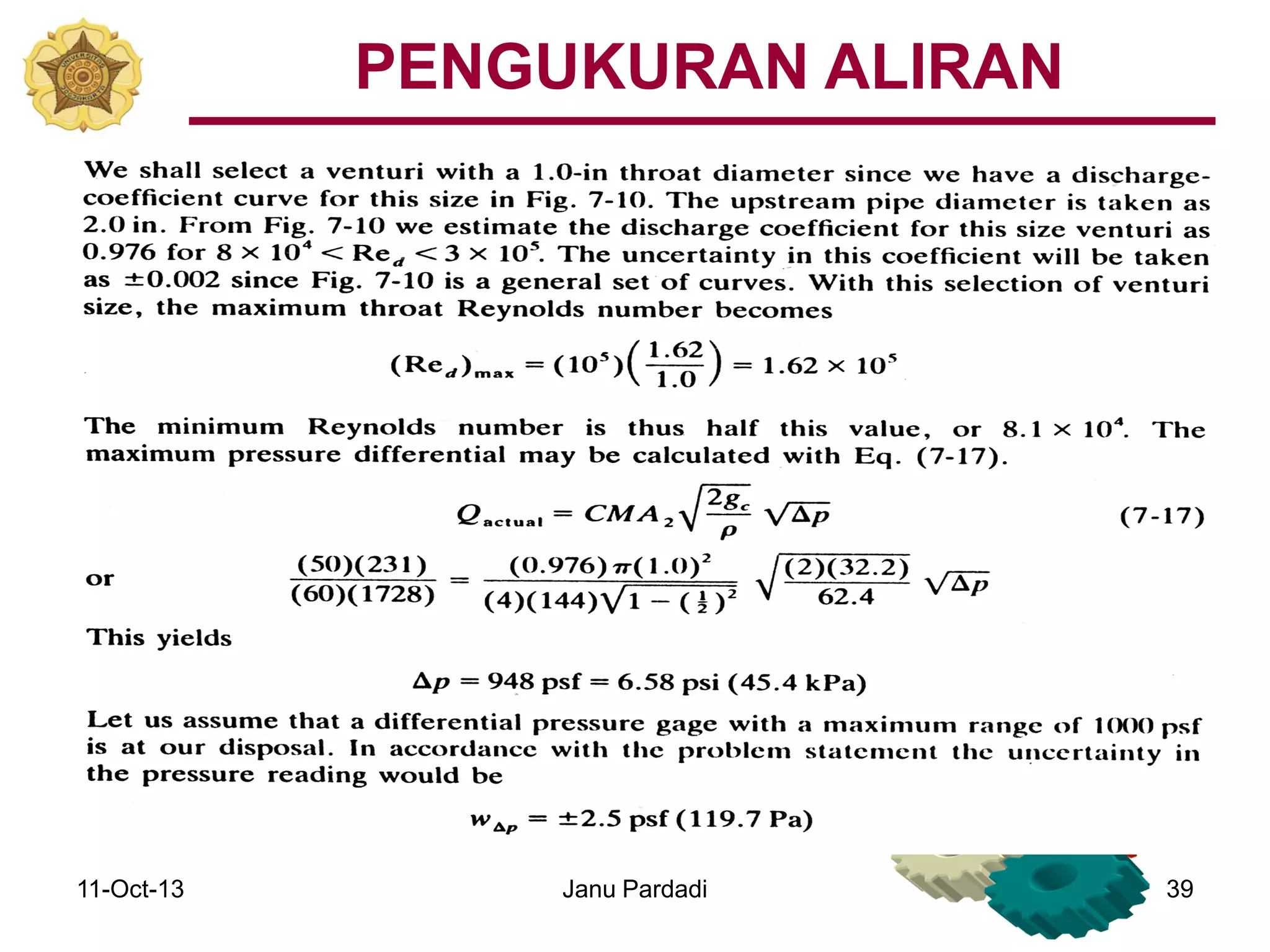 11-Oct-13 Janu Pardadi 39
PENGUKURAN ALIRAN
 