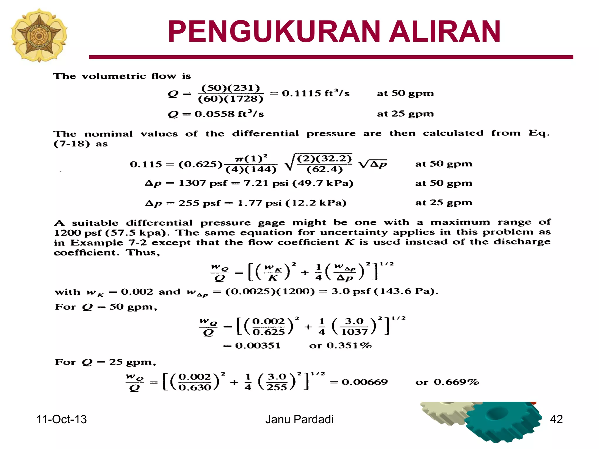 11-Oct-13 Janu Pardadi 42
PENGUKURAN ALIRAN
 