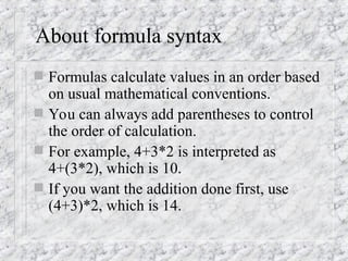 3 Formulas, Ranges, Functions in Excel.ppt