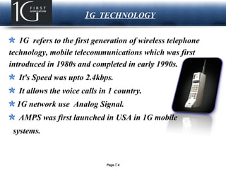 Presentation on 1G/2G/3G/4G/5G/Cellular & Wireless Technologies