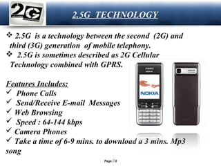 LOGO

2.5G TECHNOLOGY

 2.5G is a technology between the second (2G) and
third (3G) generation of mobile telephony.
 2.5...