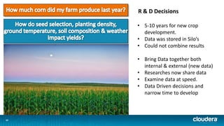 1212
R & D Decisions
• 5-10 years for new crop
development.
• Data was stored in Silo’s
• Could not combine results
• Bring Data together both
internal & external (new data)
• Researches now share data
• Examine data at speed.
• Data Driven decisions and
narrow time to develop
 