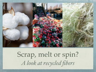 Scrap, melt or spin?
A look at recycled ﬁbers
 