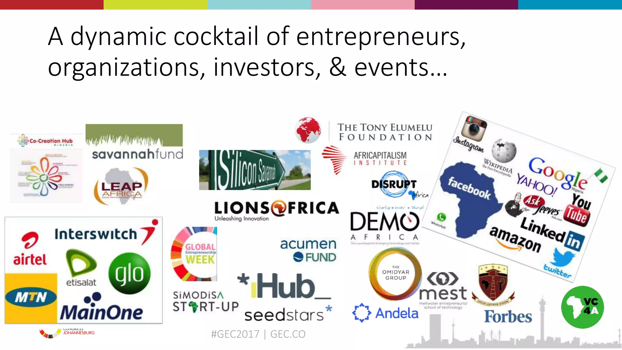#GEC2017 | GEC.CO
A dynamic cocktail of entrepreneurs,
organizations, investors, & events…
 