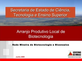 Arranjo Produtivo Local de Biotecnologia Secretaria de Estado de Ciência, Tecnologia e Ensino Superior Junho 2009 Rede Mineira de Biotecnologia e Bioensaios 
