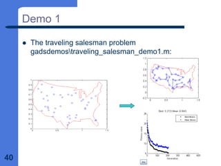 40
Demo 1
z The traveling salesman problem
gadsdemostraveling_salesman_demo1.m:
 