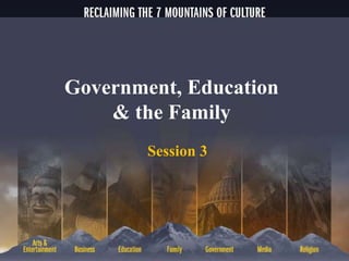 Government, Education
& the Family
Session 3
 